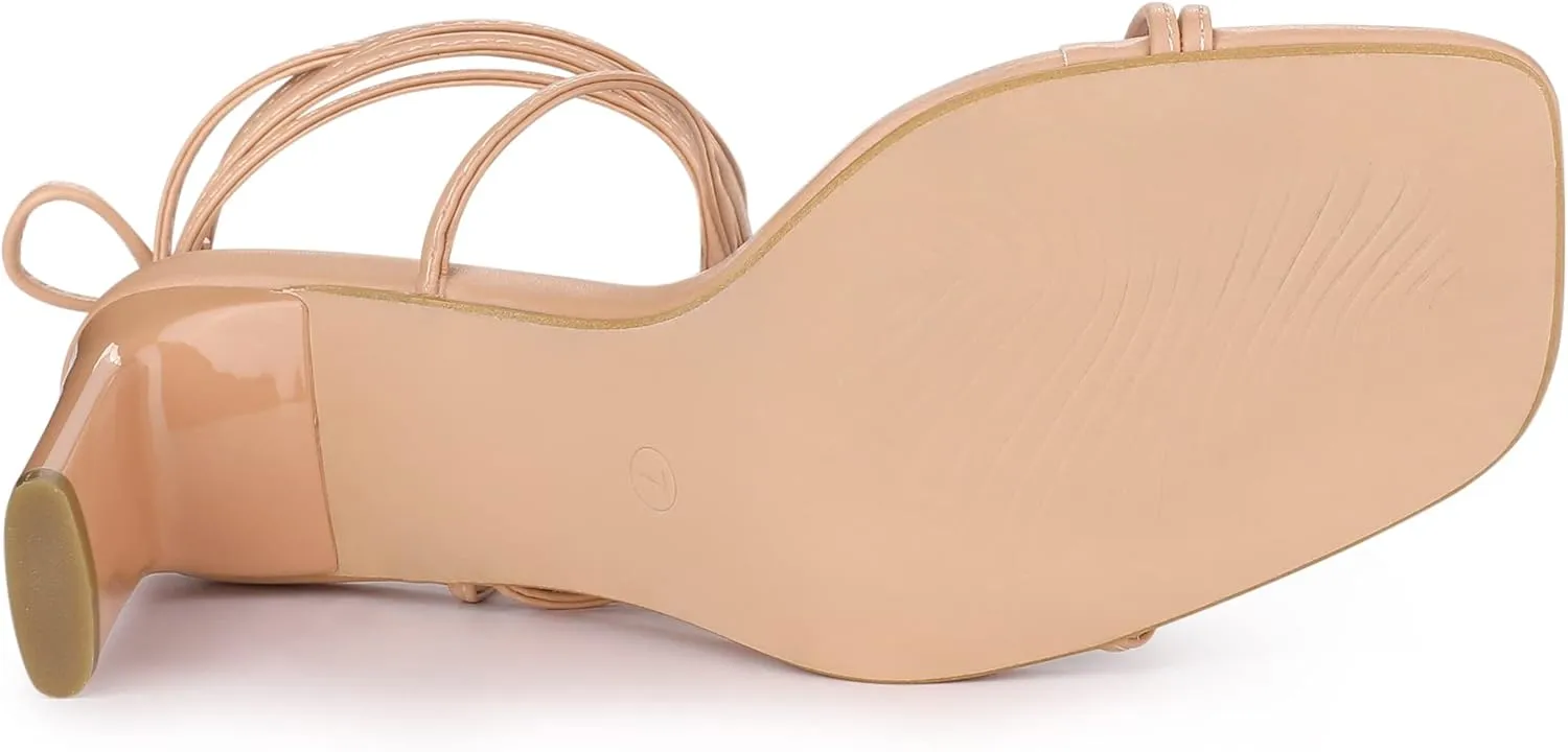 Allegra K Women's Lace Up Strappy Block High Heel Sandals