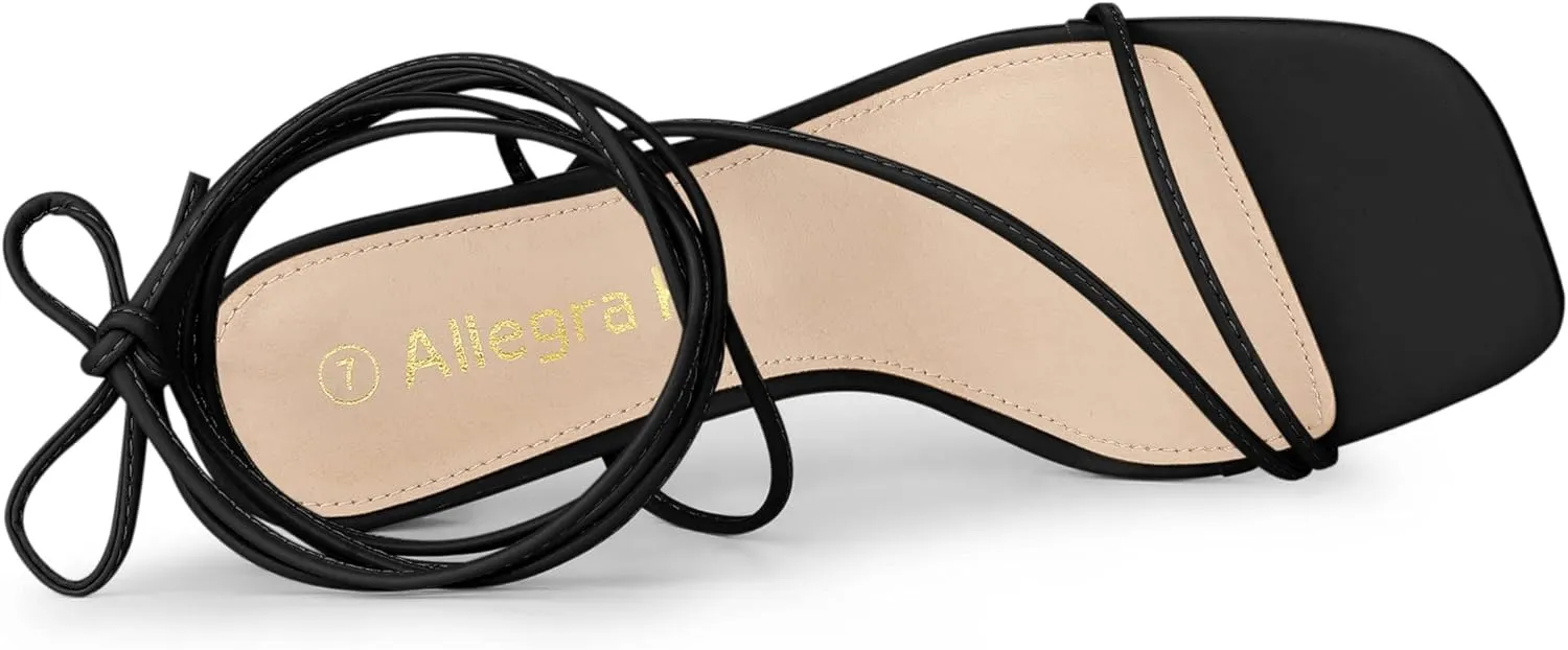 Allegra K Women's Lace Up Strappy Block High Heel Sandals
