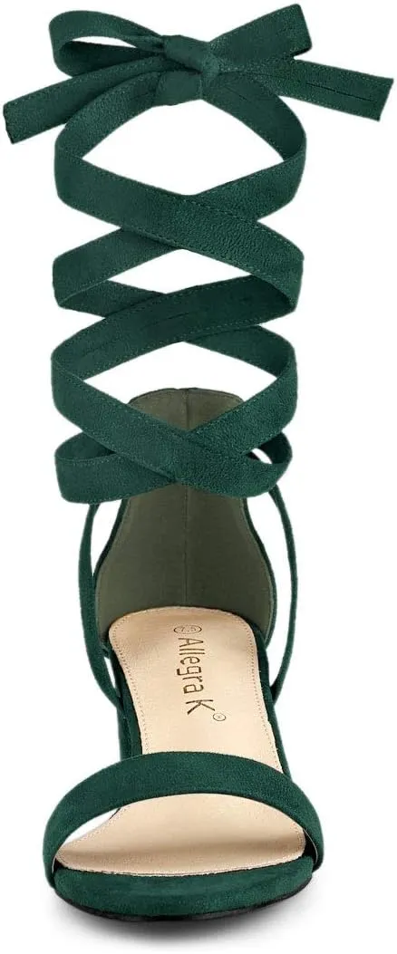 Allegra K Women's Open Toe Block Heel Lace Up Heels Heel Sandals