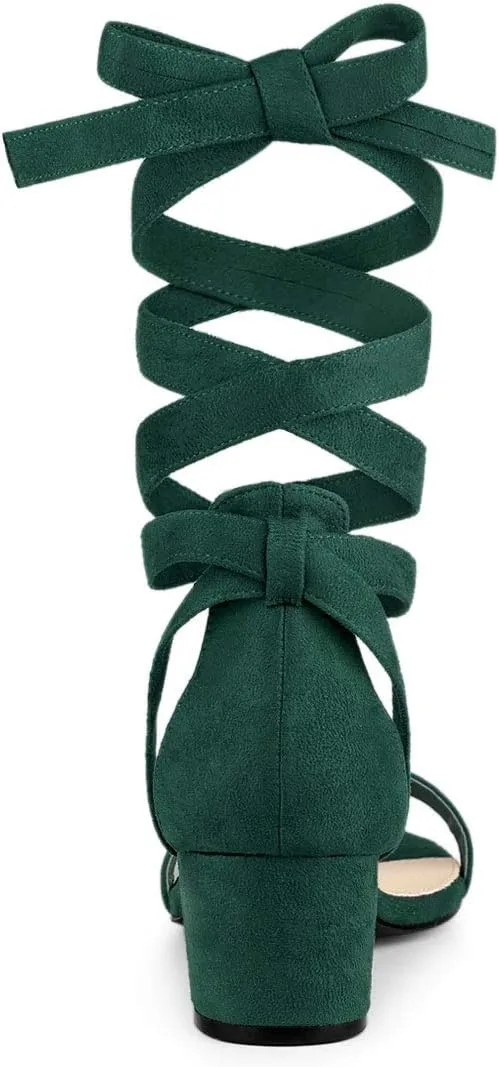 Allegra K Women's Open Toe Block Heel Lace Up Heels Heel Sandals