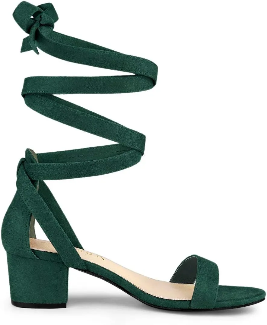 Allegra K Women's Open Toe Block Heel Lace Up Heels Heel Sandals