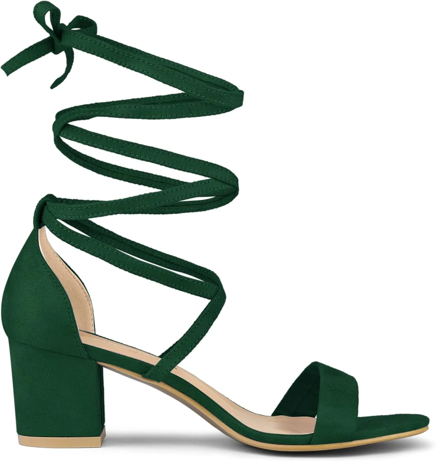 Allegra K Women's Open Toe Lace Up Mid Chunky Heeled Sandals
