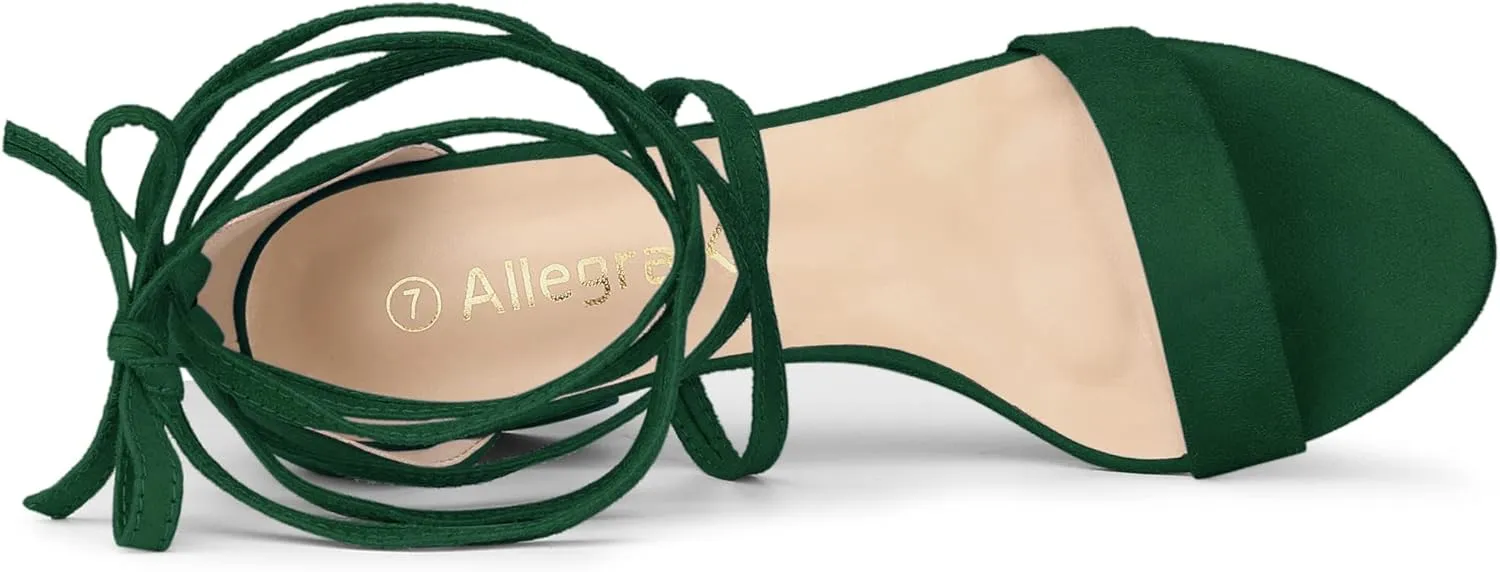 Allegra K Women's Open Toe Lace Up Mid Chunky Heeled Sandals