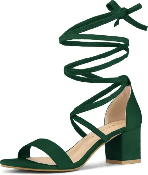 Allegra K Women's Open Toe Lace Up Mid Chunky Heeled Sandals