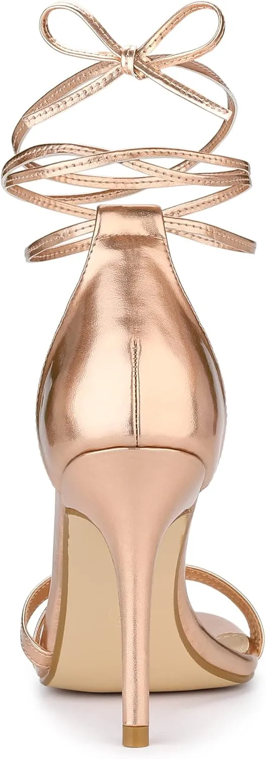 Allegra K Women's Open Toe Lace Up Stiletto Heels Sandals