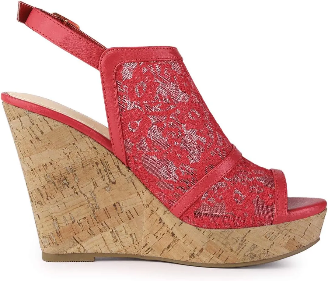 Allegra K Women's Open Toe Platform Heel Lace Wedges Sandals