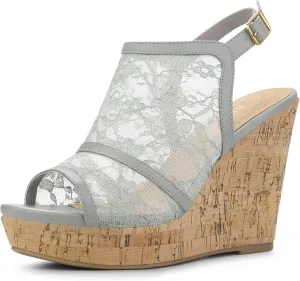 Allegra K Women's Open Toe Platform Heel Lace Wedges Sandals