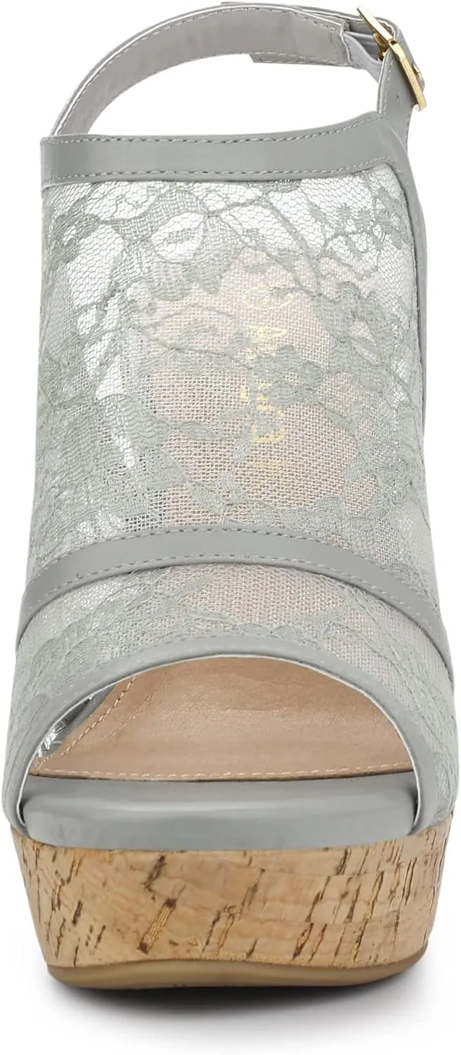 Allegra K Women's Open Toe Platform Heel Lace Wedges Sandals