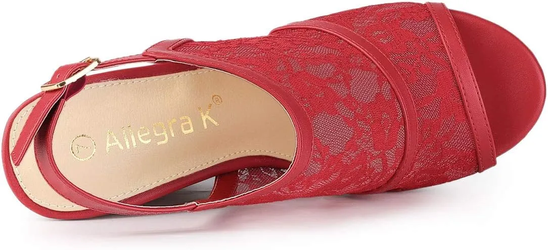 Allegra K Women's Open Toe Platform Heel Lace Wedges Sandals