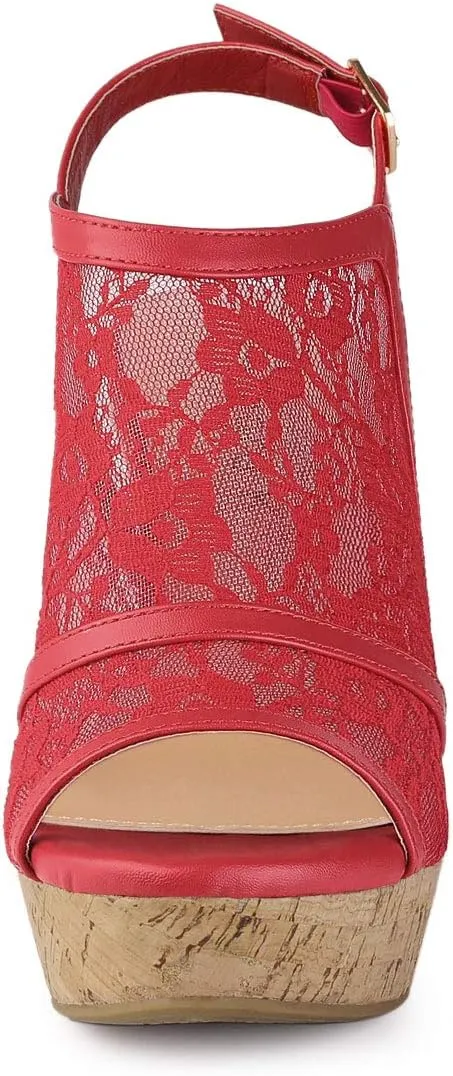 Allegra K Women's Open Toe Platform Heel Lace Wedges Sandals