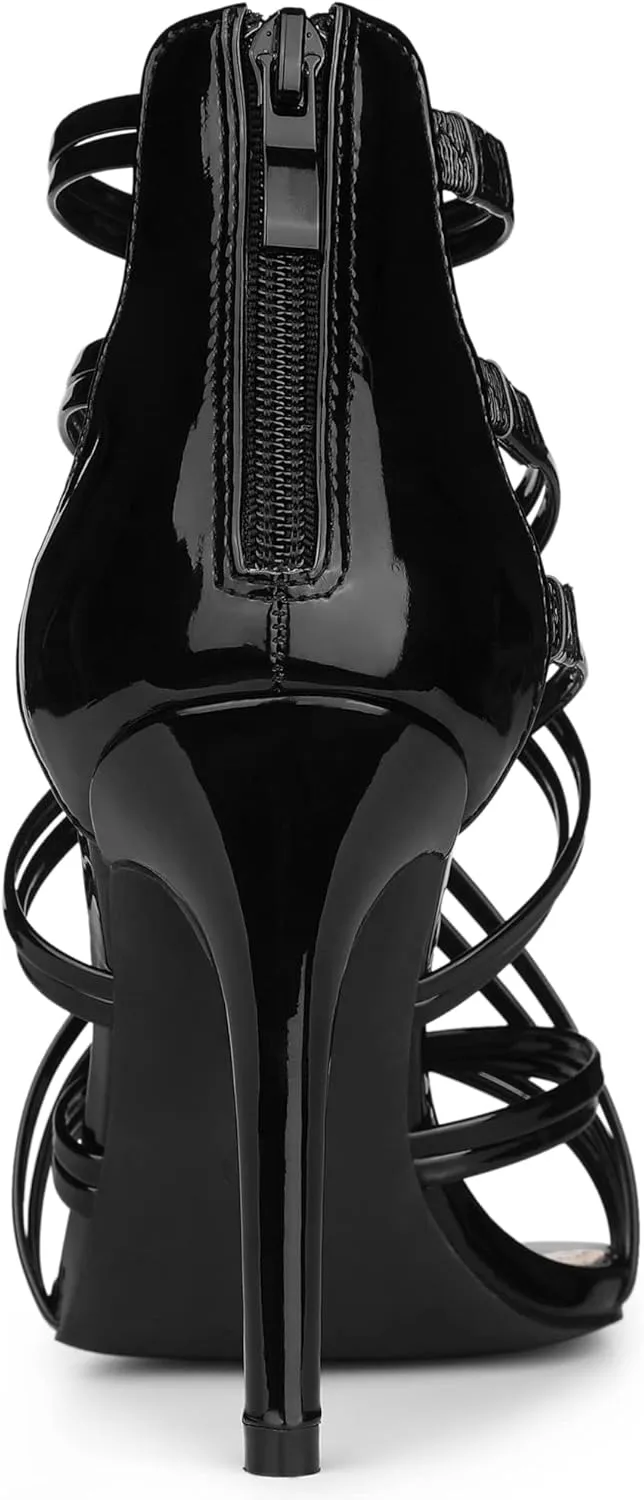 Allegra K Women's Open Toe Strappy Stiletto Heel Lace Up Sandals