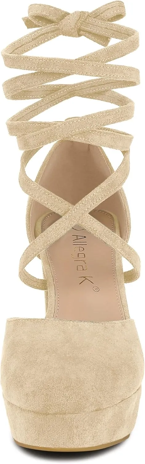 Allegra K Women's Platform Block Heel Lace Up Pumps Sandals