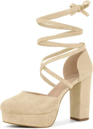 Allegra K Women's Platform Block Heel Lace Up Pumps Sandals