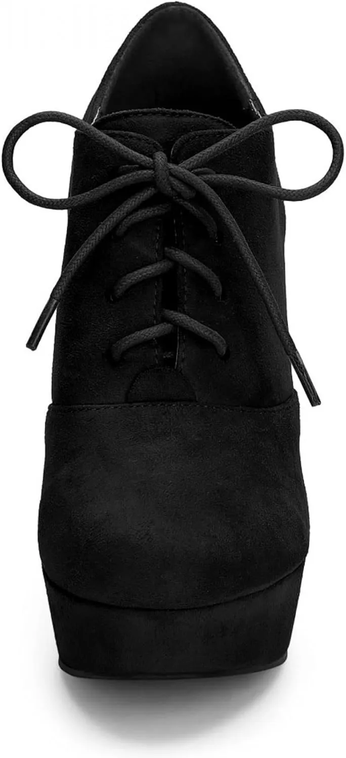 Allegra K Women's Platform Chunky Heel Lace Up Booties