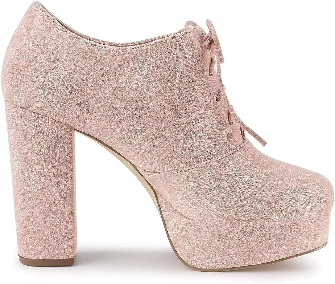 Allegra K Women's Platform Chunky Heel Lace Up Booties