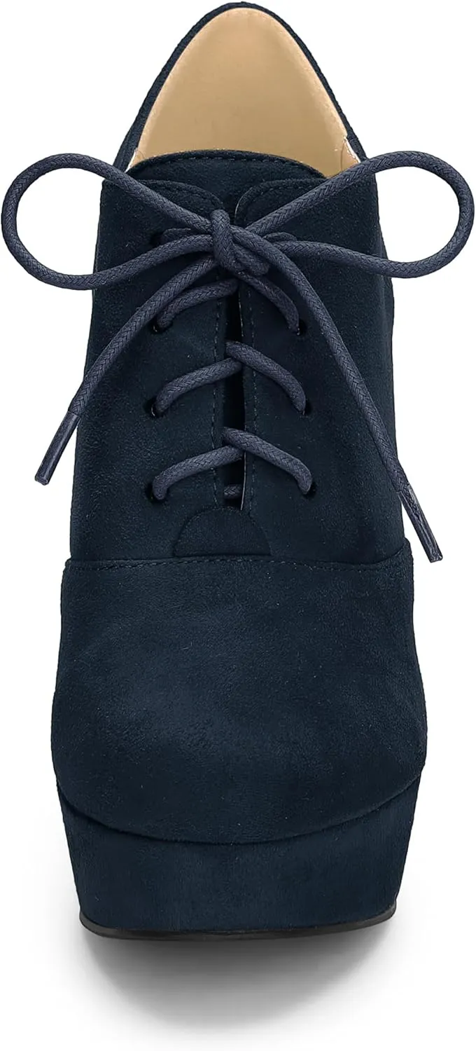 Allegra K Women's Platform Chunky Heel Lace Up Booties