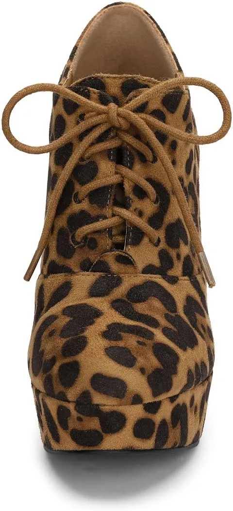 Allegra K Women's Platform Chunky Heel Lace Up Booties