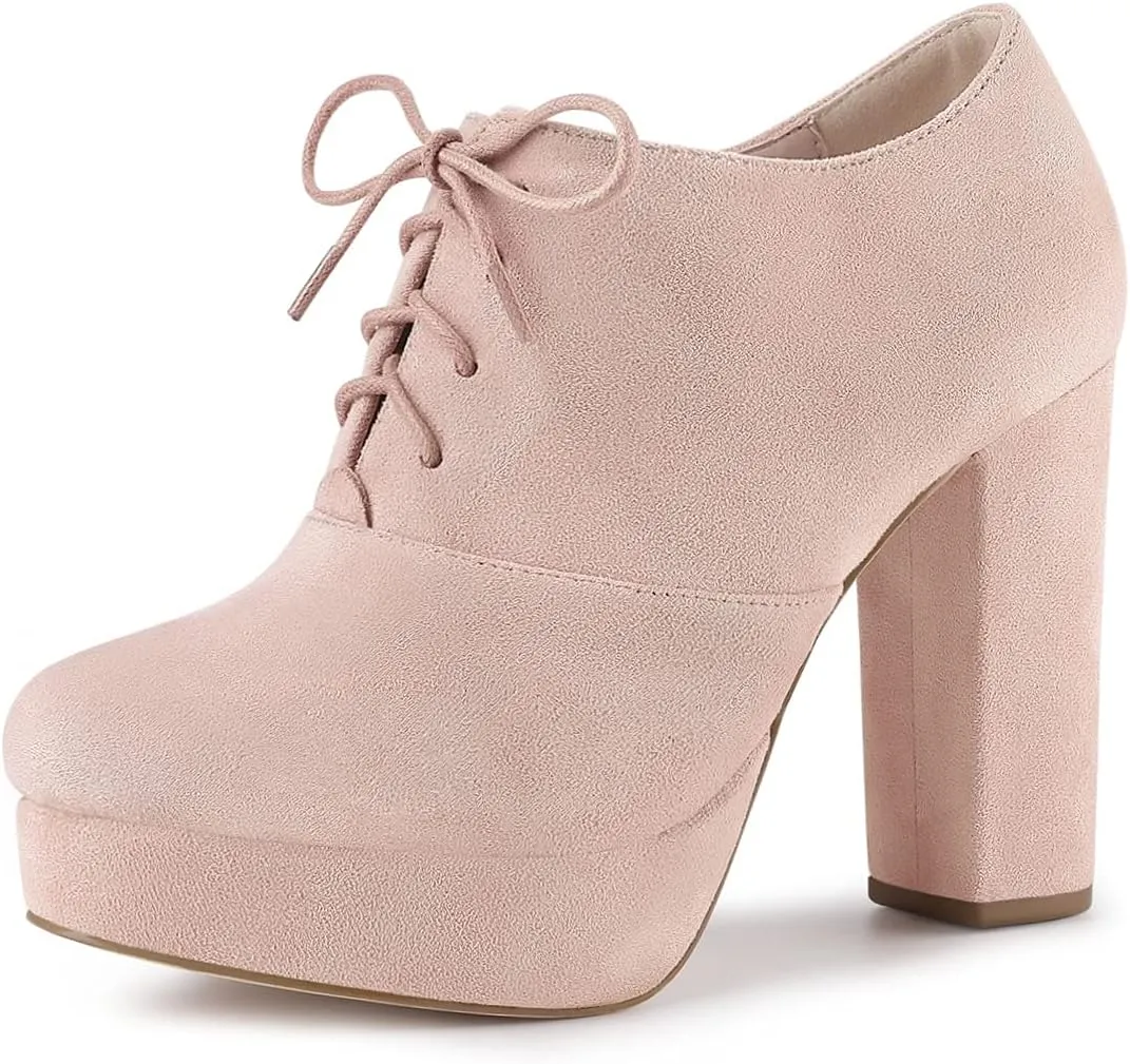 Allegra K Women's Platform Chunky Heel Lace Up Booties
