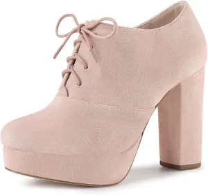 Allegra K Women's Platform Chunky Heel Lace Up Booties