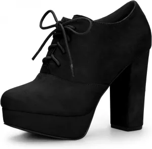 Allegra K Women's Platform Chunky Heel Lace Up Booties