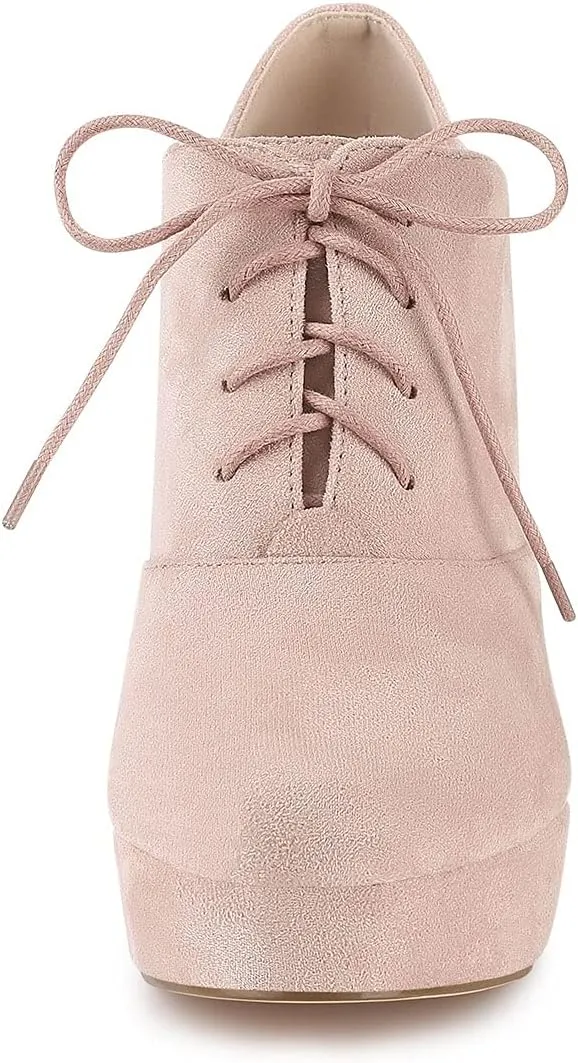 Allegra K Women's Platform Chunky Heel Lace Up Booties