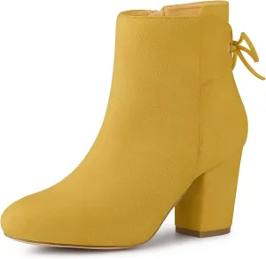 Allegra K Women's Round Toe Block Heel Zipper Lace Up Ankle Boots