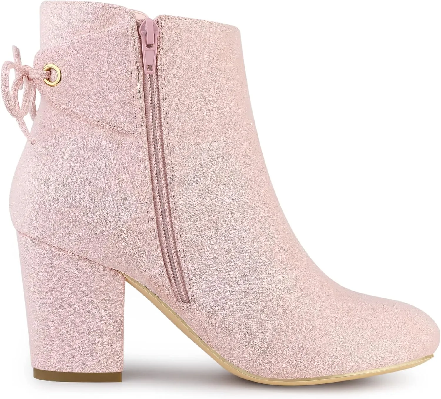 Allegra K Women's Round Toe Block Heel Zipper Lace Up Ankle Boots