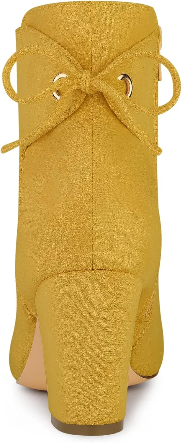 Allegra K Women's Round Toe Block Heel Zipper Lace Up Ankle Boots