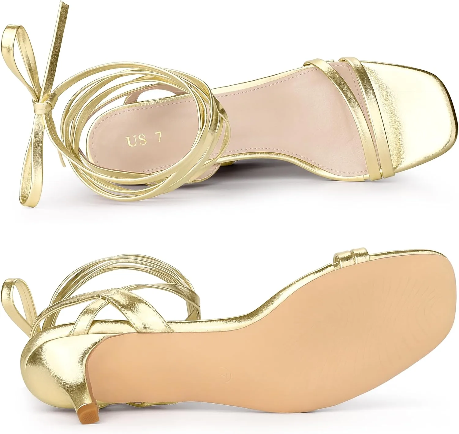 Allegra K Women's Strappy Lace Up Slingback Kitten Heel Sandals