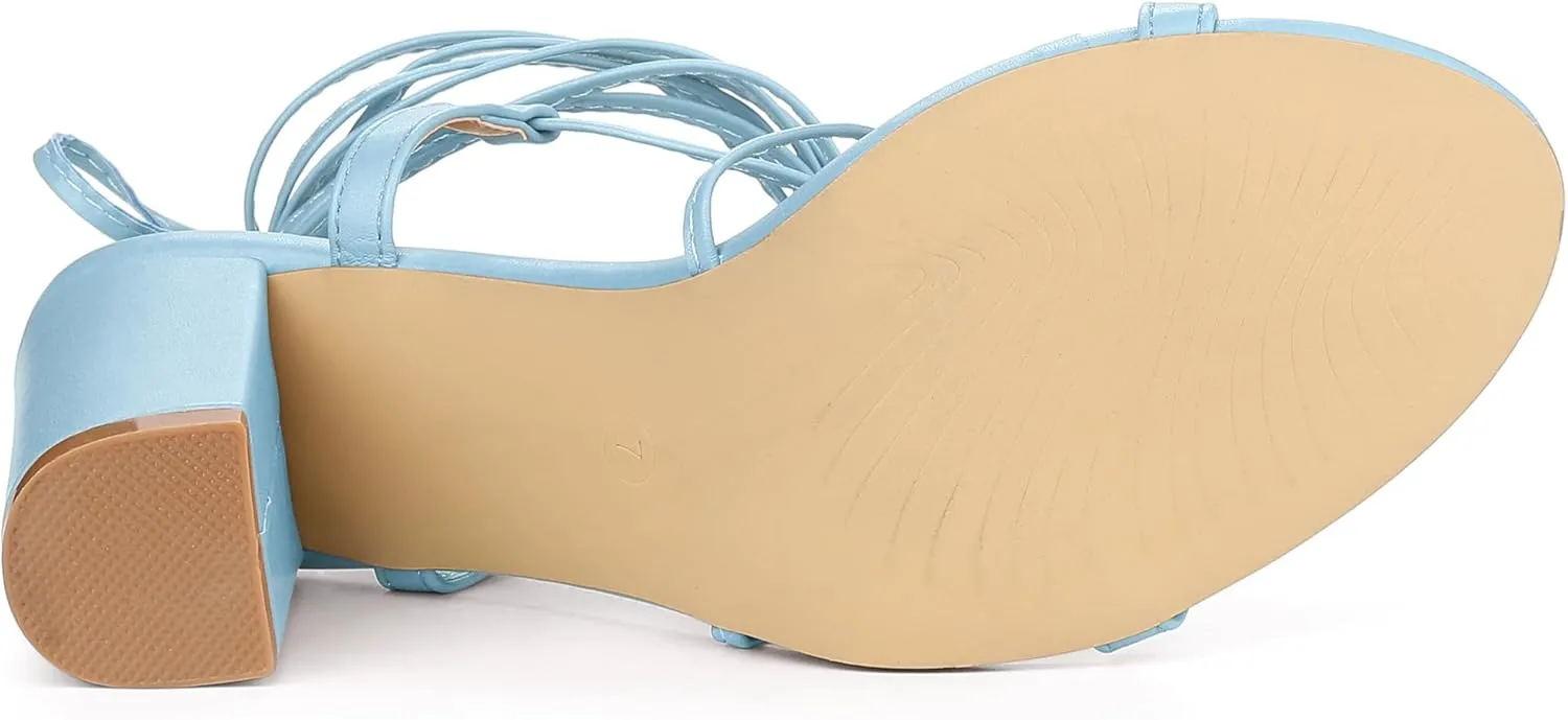 Allegra K Women's Strappy One Strap Lace Up Chunky Heels Sandals