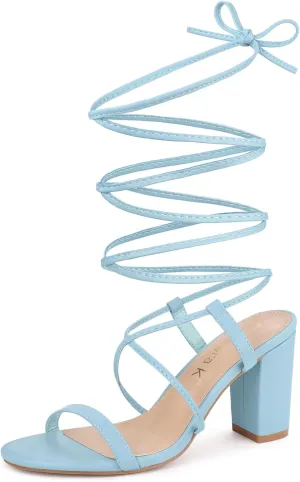 Allegra K Women's Strappy One Strap Lace Up Chunky Heels Sandals
