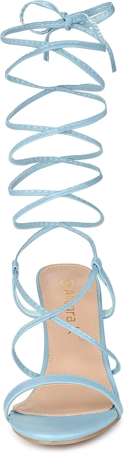 Allegra K Women's Strappy One Strap Lace Up Chunky Heels Sandals