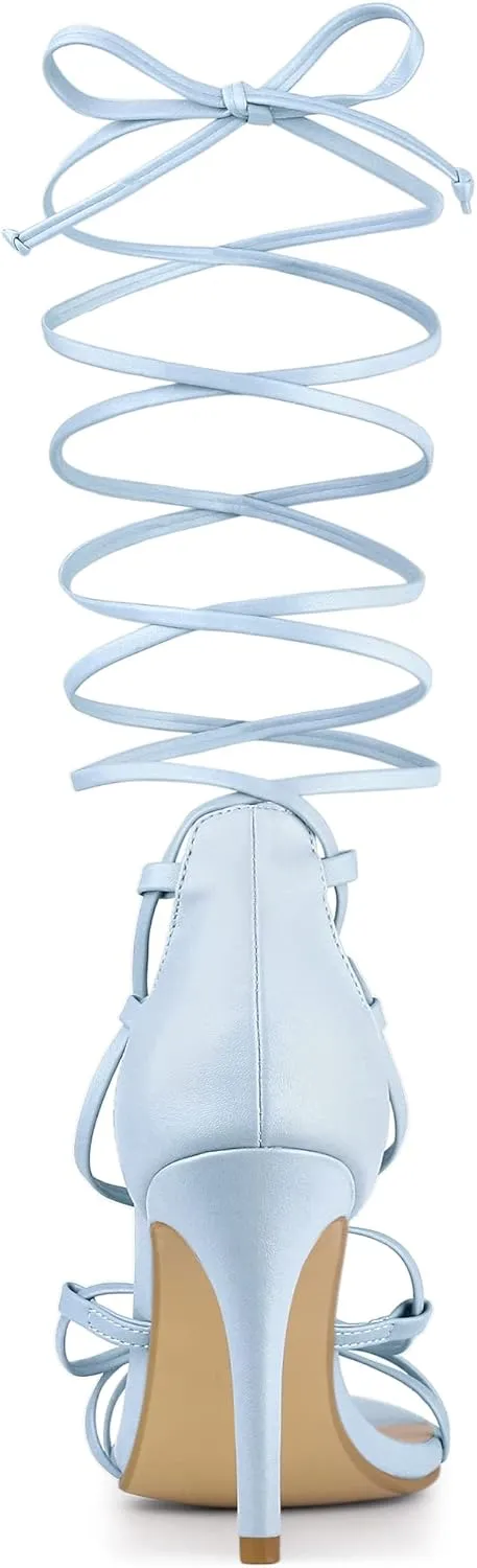 Allegra K Women's Strappy Straps Lace Up Stiletto Heel Sandals
