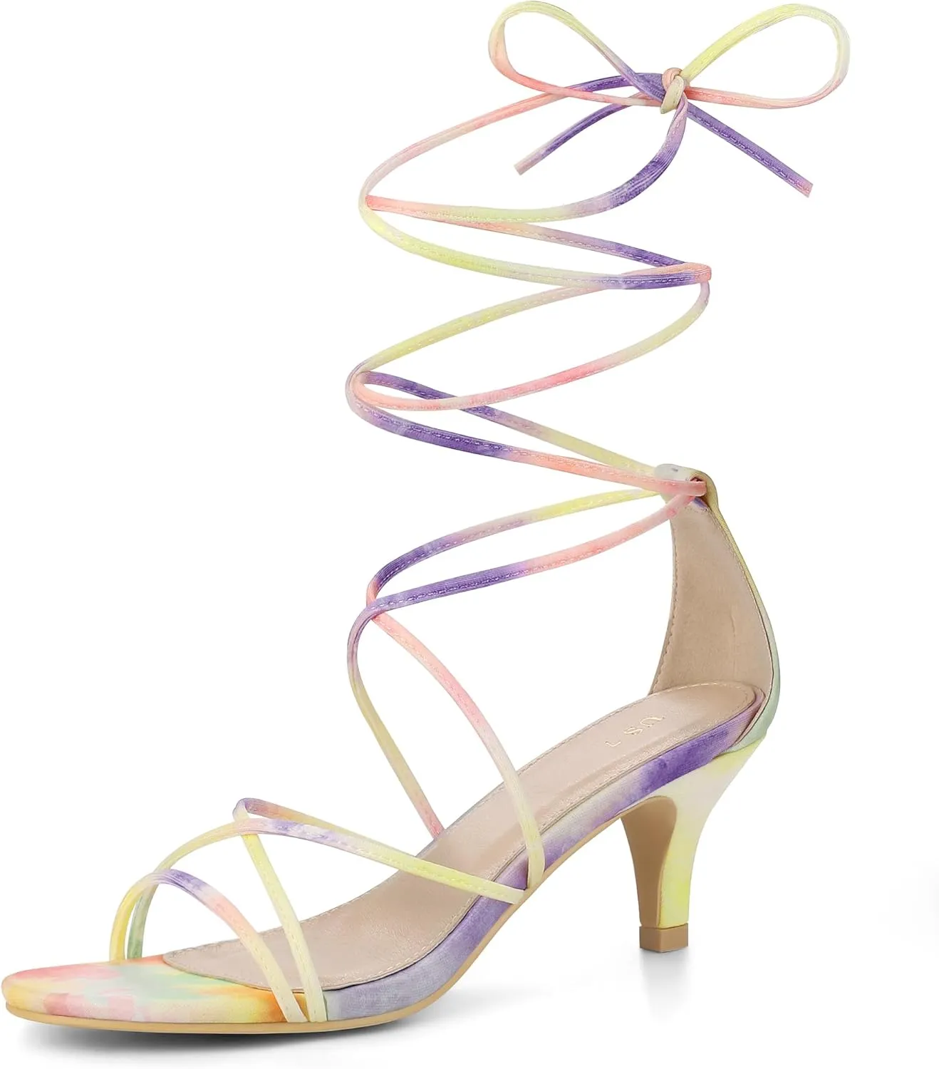 Allegra K Women's Strappy Tie Dye Heels Lace Up Kitten Heel Sandals