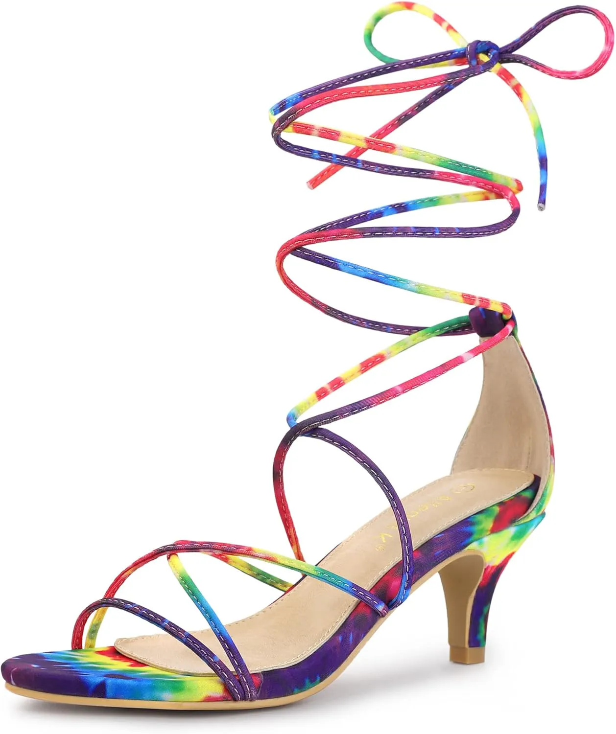 Allegra K Women's Strappy Tie Dye Heels Lace Up Kitten Heel Sandals