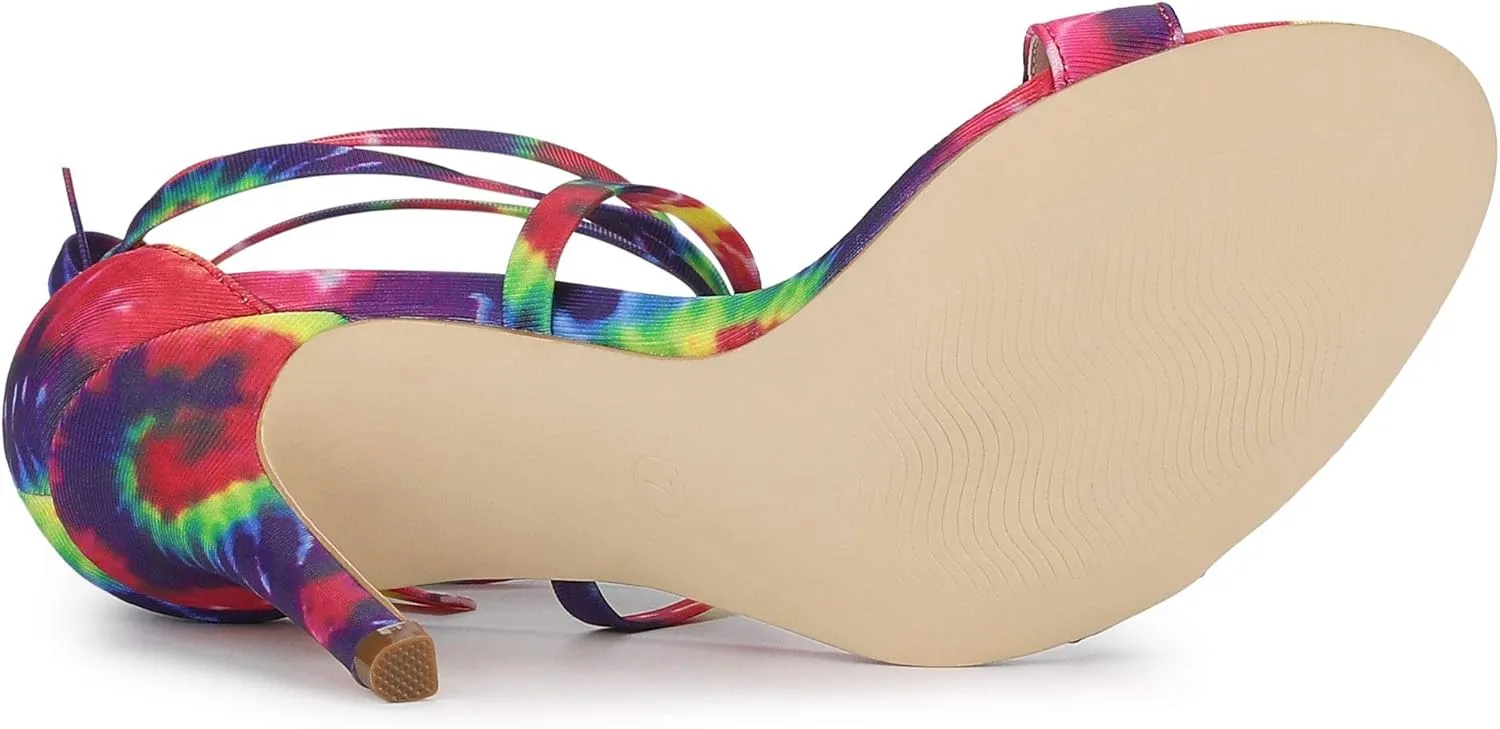 Allegra K Women's Tie Dye Lace Up Stiletto Heel Sandals