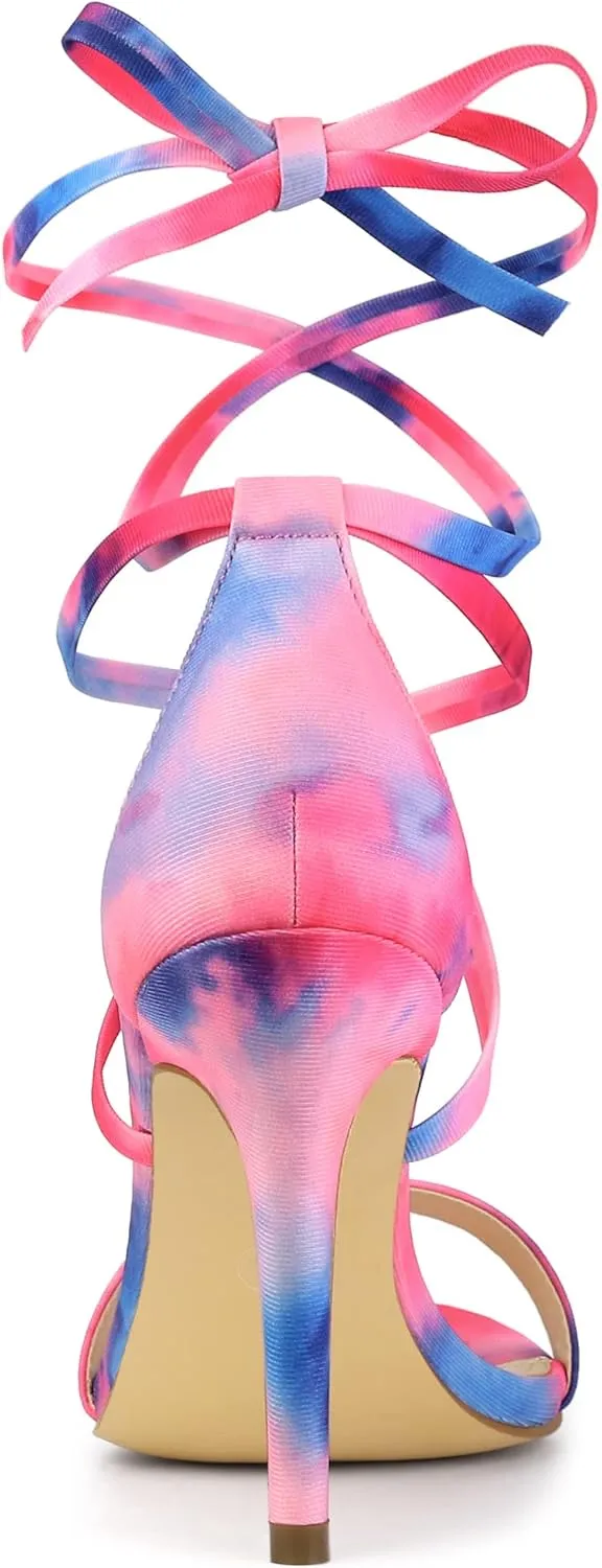 Allegra K Women's Tie Dye Lace Up Stiletto Heel Sandals