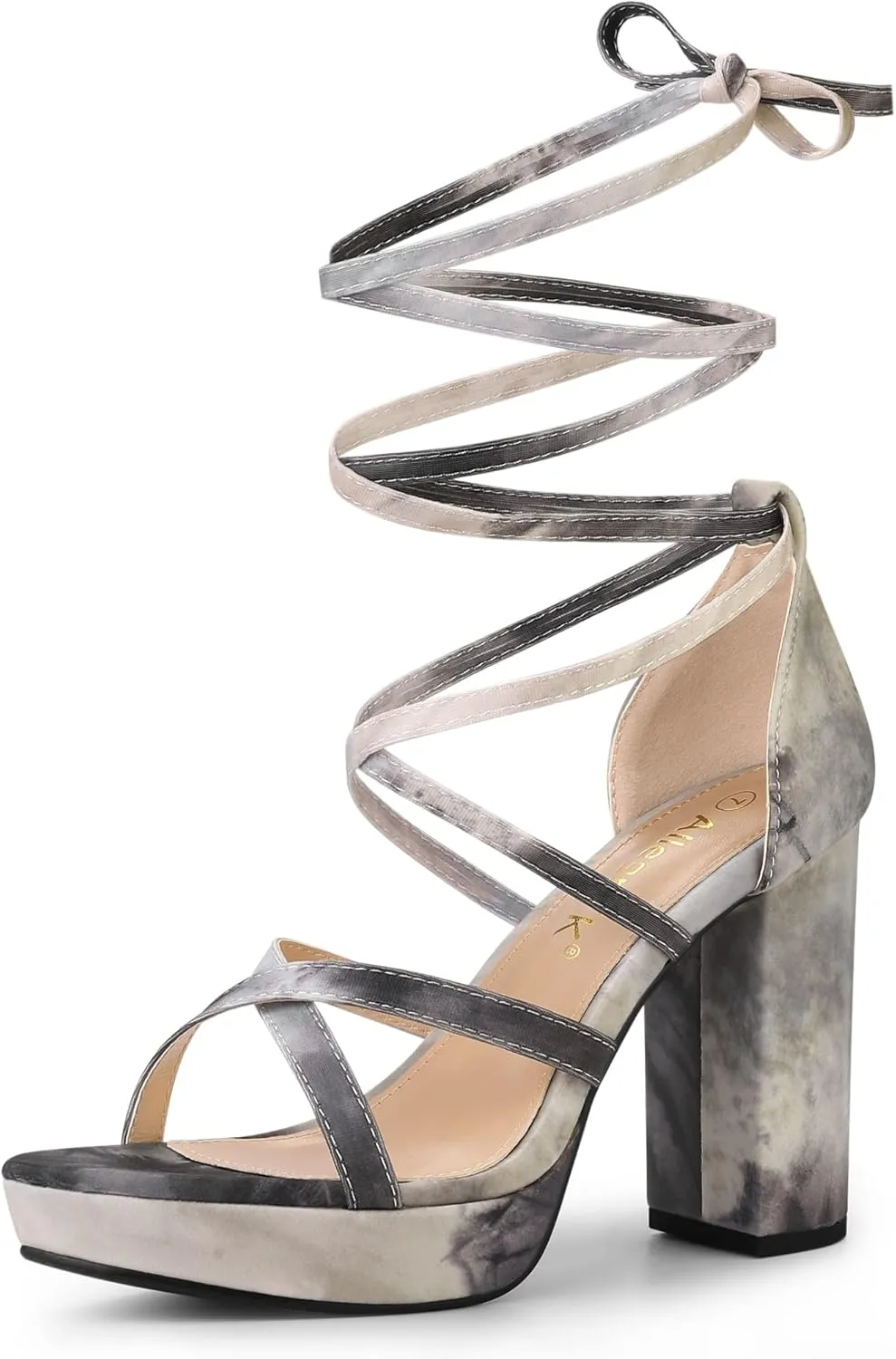 Allegra K Women's Tie Dye Platform Chunky Heel Lace Up Sandals