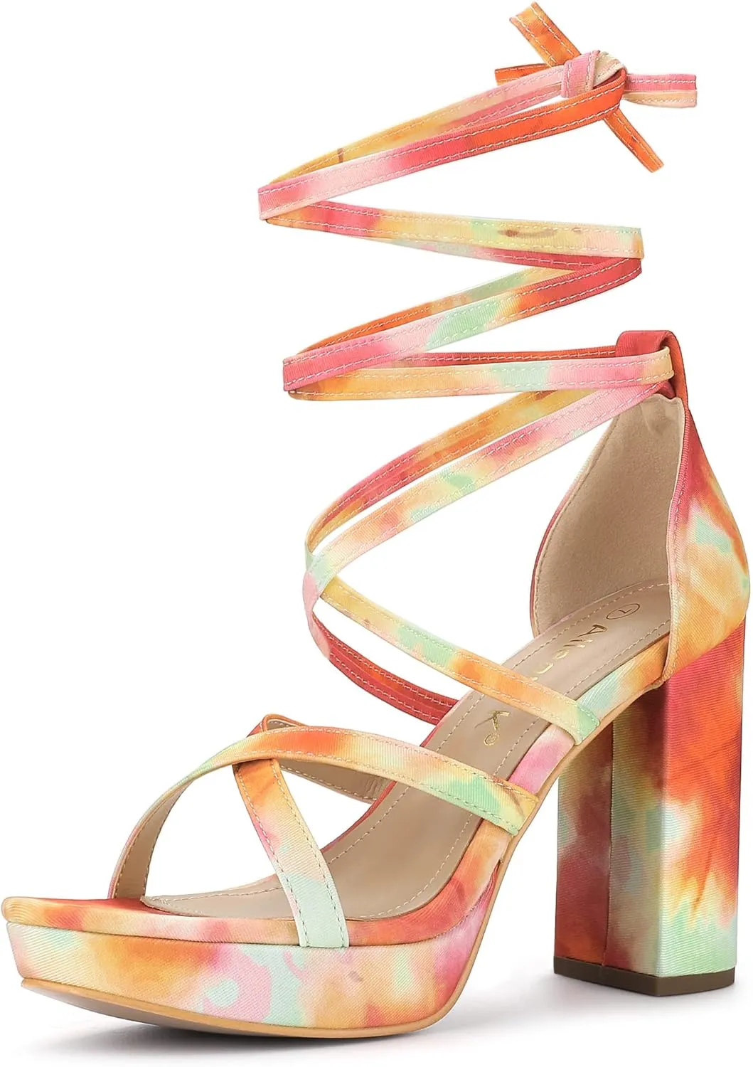 Allegra K Women's Tie Dye Platform Chunky Heel Lace Up Sandals