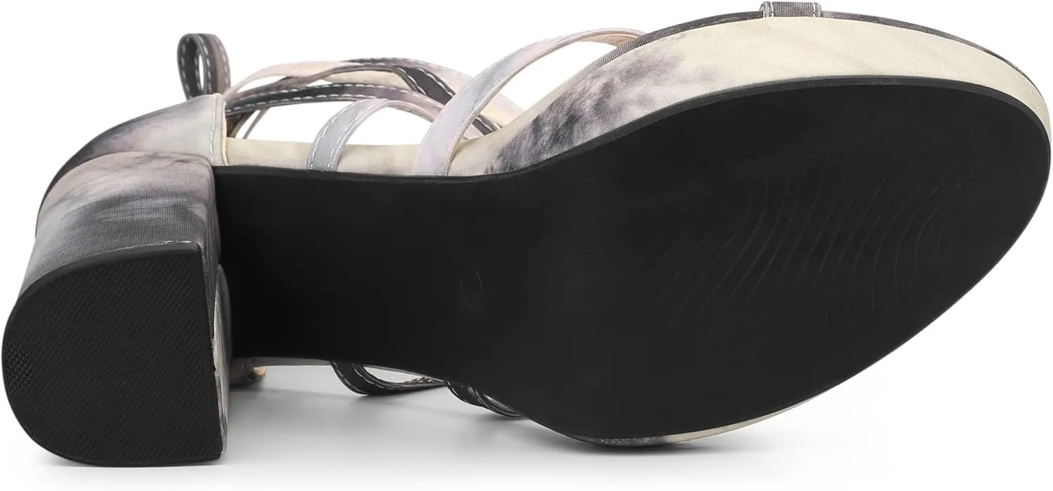 Allegra K Women's Tie Dye Platform Chunky Heel Lace Up Sandals