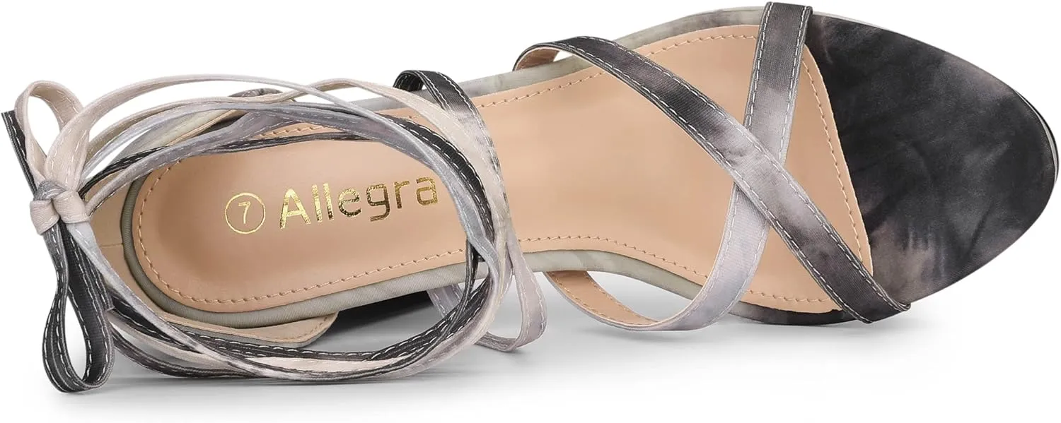 Allegra K Women's Tie Dye Platform Chunky Heel Lace Up Sandals