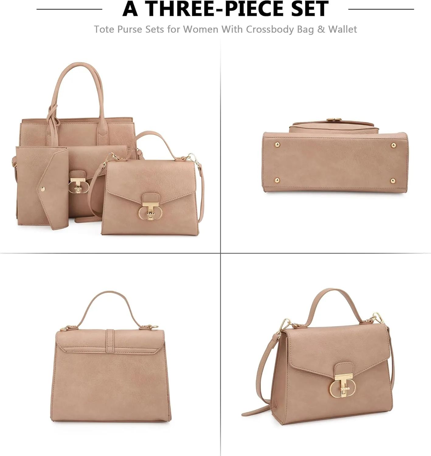ALYSSA Tote Bag for Women Medium Crossbody Purse Shoulder Bag Top Handle Satchel Cute Wallet 3Pcs Handbags Set Gift