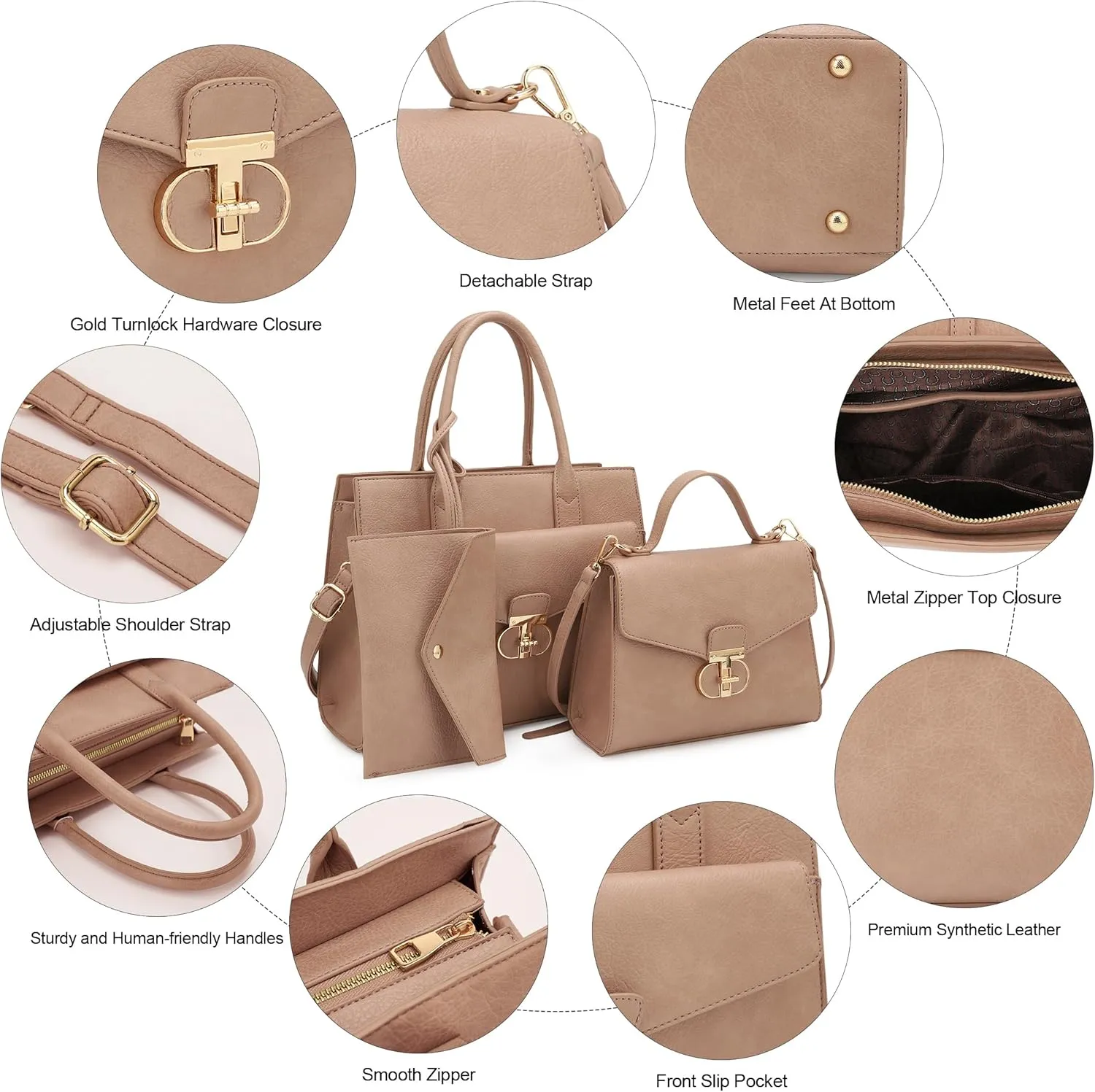 ALYSSA Tote Bag for Women Medium Crossbody Purse Shoulder Bag Top Handle Satchel Cute Wallet 3Pcs Handbags Set Gift