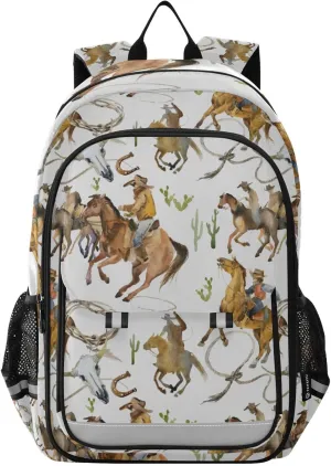 American Cowboy Running Horse Bookbags for Kids, Boys Elementary Backpack, Cute Backpacks for Girls