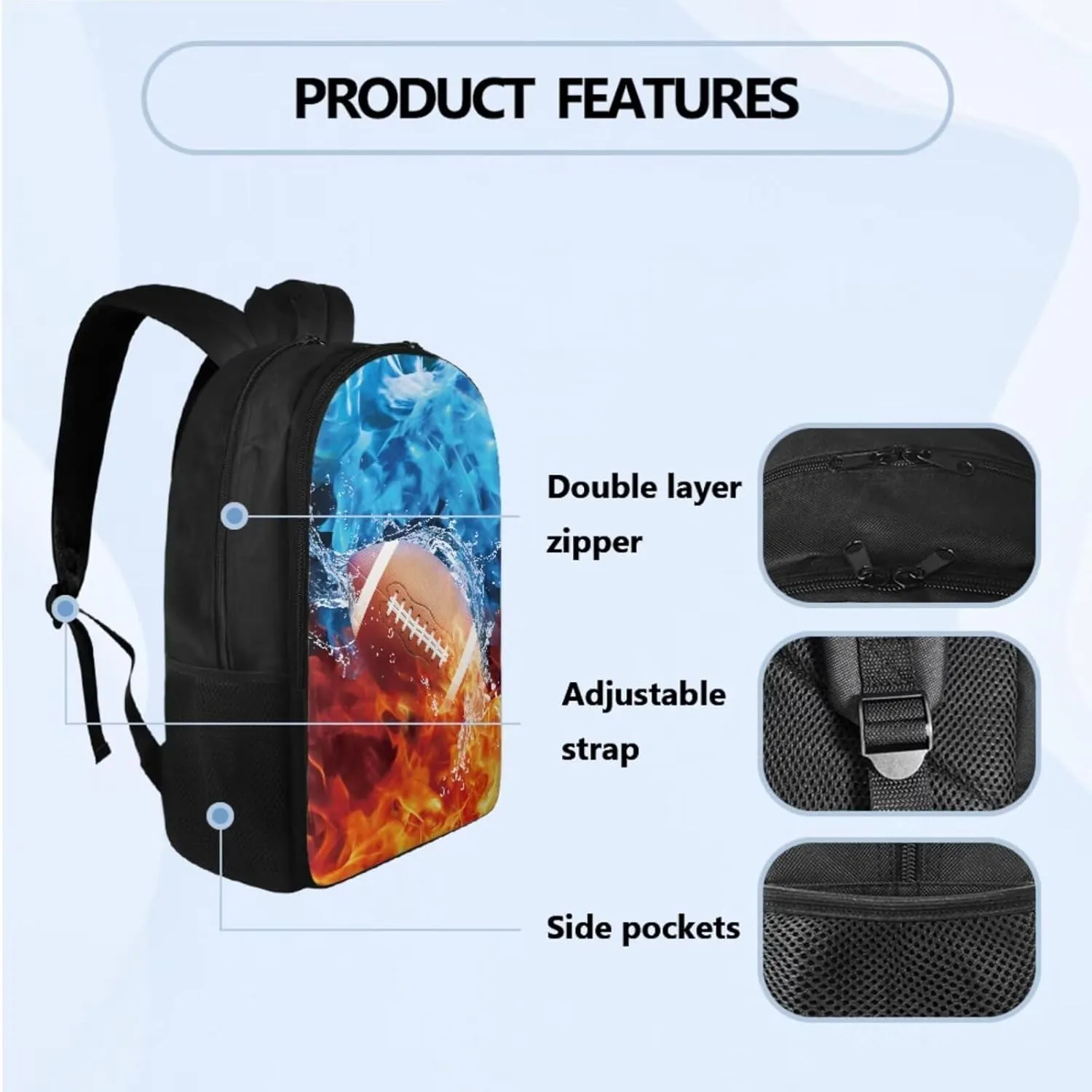 American Football Kids Backpack Boys Personalized Cool Bookbag for Teenagers Age 8-10 for Primary Elementary School 3 Pcs Schoolbag Set with Kids Lunchbox Pencil Case