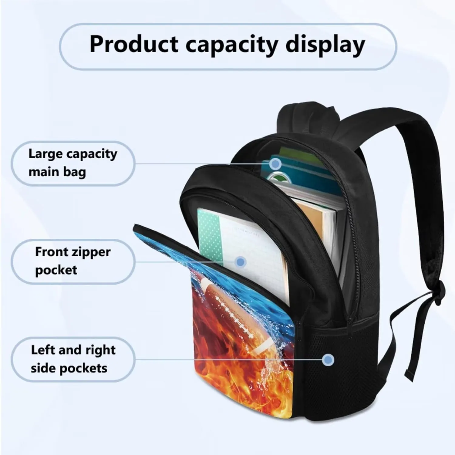 American Football Kids Backpack Boys Personalized Cool Bookbag for Teenagers Age 8-10 for Primary Elementary School 3 Pcs Schoolbag Set with Kids Lunchbox Pencil Case
