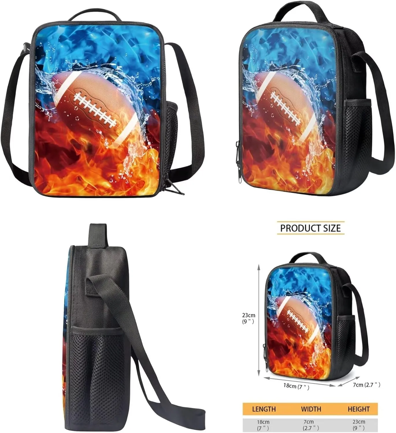 American Football Kids Backpack Boys Personalized Cool Bookbag for Teenagers Age 8-10 for Primary Elementary School 3 Pcs Schoolbag Set with Kids Lunchbox Pencil Case