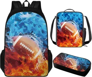 American Football Kids Backpack Boys Personalized Cool Bookbag for Teenagers Age 8-10 for Primary Elementary School 3 Pcs Schoolbag Set with Kids Lunchbox Pencil Case
