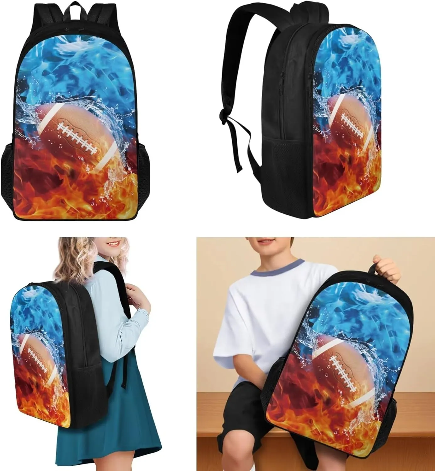 American Football Kids Backpack Boys Personalized Cool Bookbag for Teenagers Age 8-10 for Primary Elementary School 3 Pcs Schoolbag Set with Kids Lunchbox Pencil Case