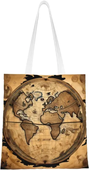 Ancient Map World Globe print Canvas Tote Bag for Women,Womens Purse Handbags for Travel Beach Nurse College Gift